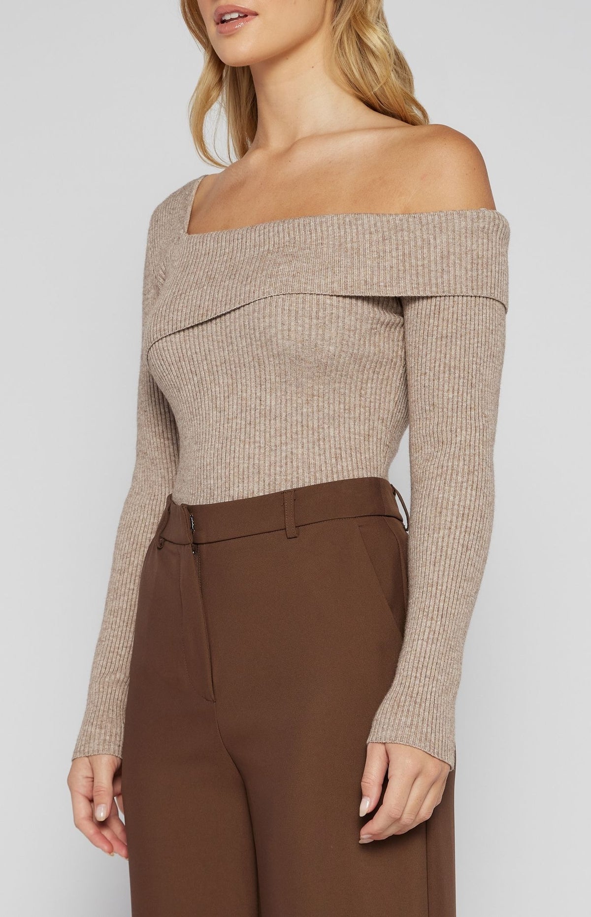 AMY BROWN MARL KNIT ONE SHOULDER TOP