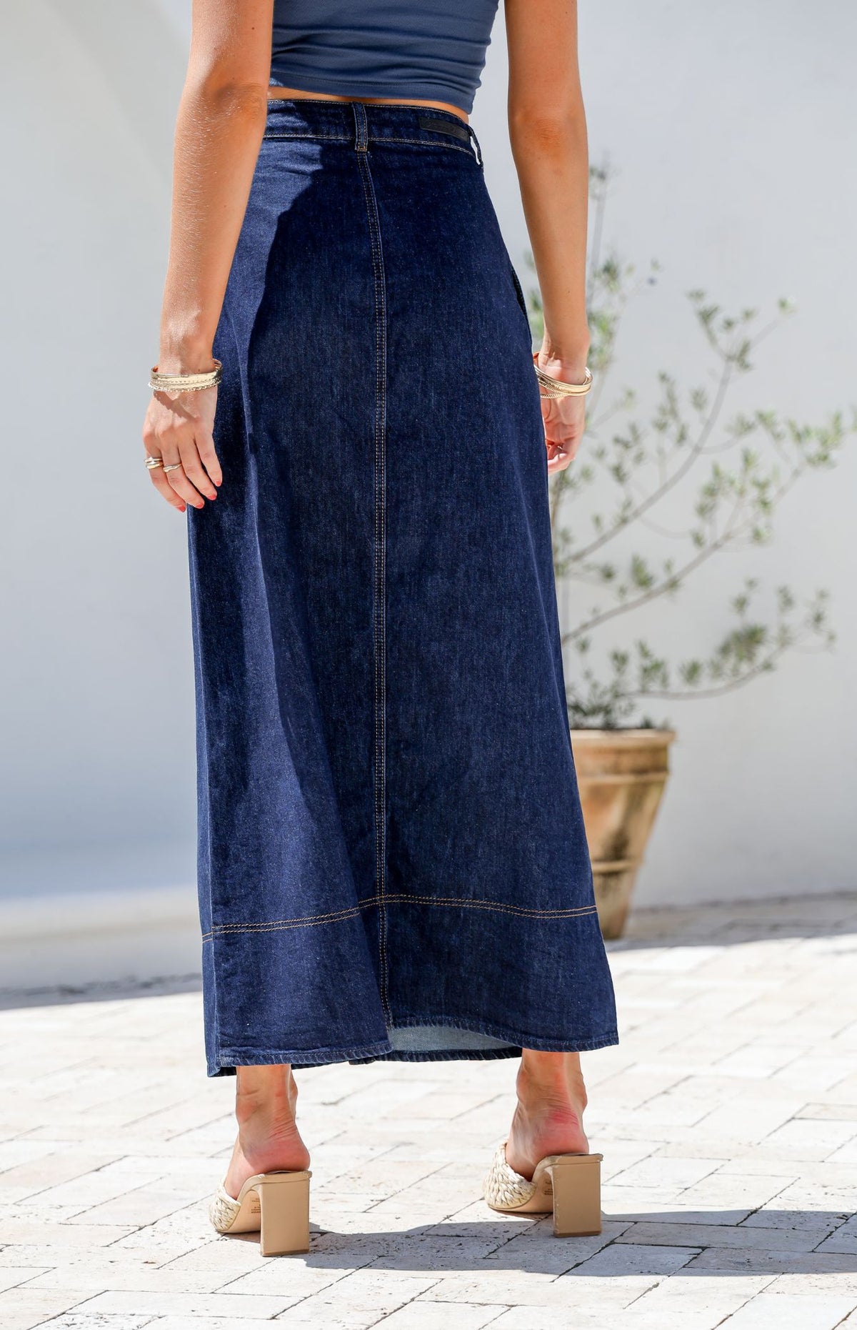 LUKA DARK DENIM BUTTON FRONT MIDI SKIRT